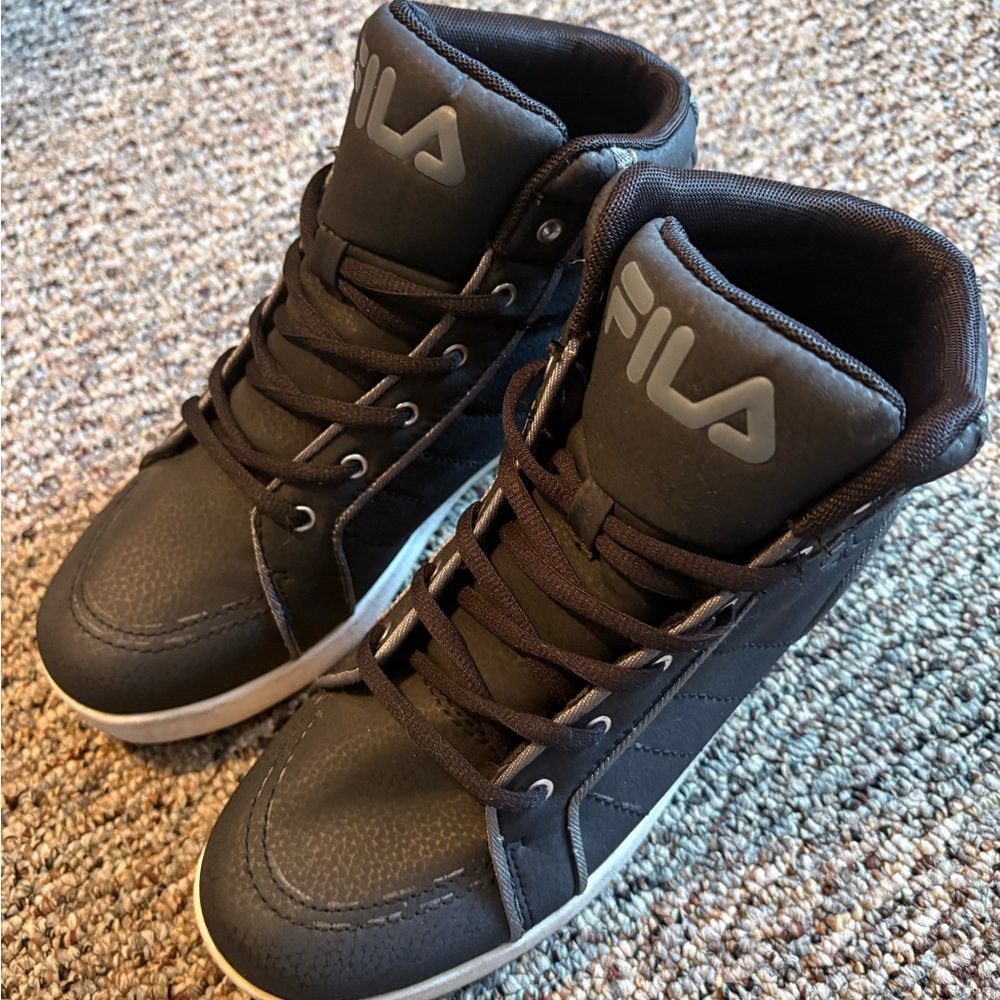 Fila Black and White Kids High-Top Sneakers